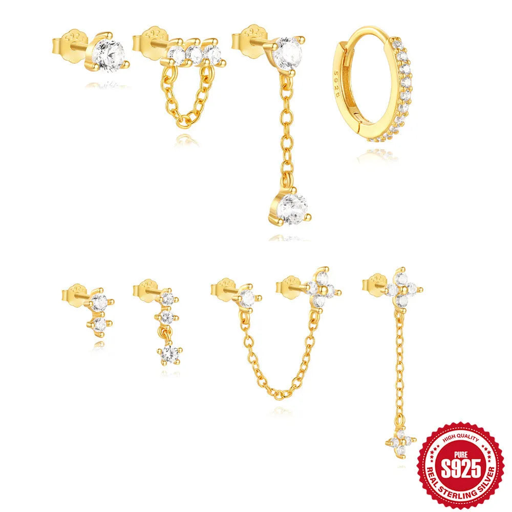 S925 sterling silver earrings with geometric clover petal design in gold tone finish