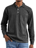 Men's retro washed distressed cotton lapel polo shirt in Army Green colour showing long sleeves and pointed collar