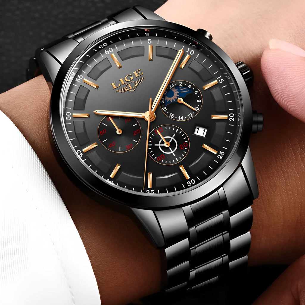 Men's waterproof quartz sports business watch in multiple colour options with 12mm thickness