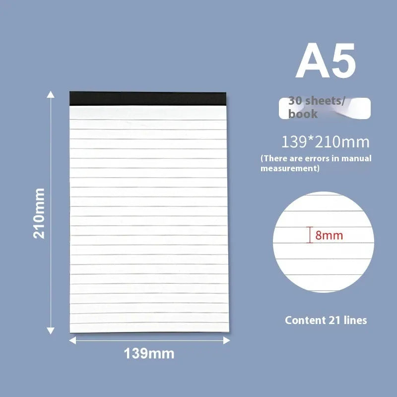 A4 tear-off meeting minutes notebook with wireless adhesive binding showing ivory white grid pages