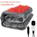 Grey 12V car electric blanket with cigarette lighter plug showing intelligent temperature control panel