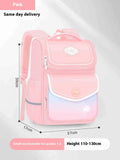 Pink girls schoolbag for primary school with large capacity and waterproof Oxford cloth.