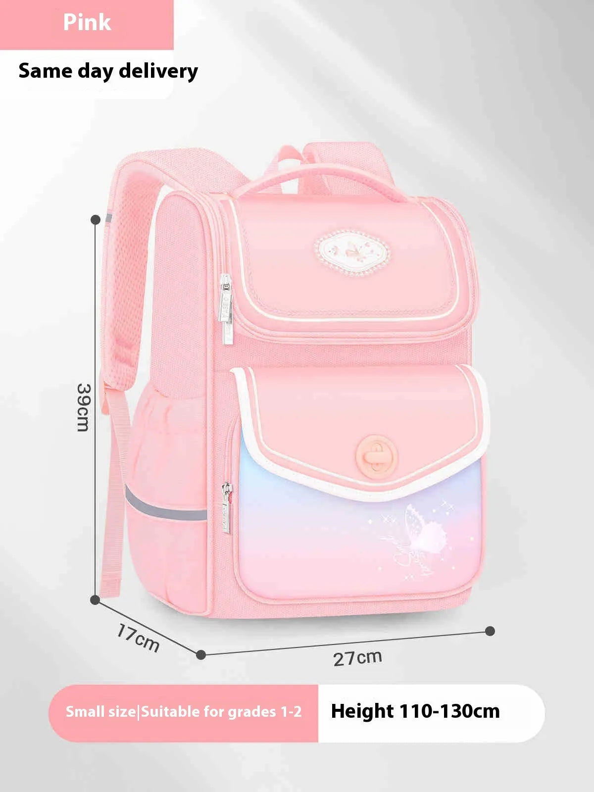 Pink girls schoolbag for primary school with large capacity and waterproof Oxford cloth.