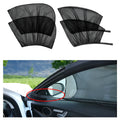 Set of four grey non-woven fabric mesh car side window sunshades with elastic edges.