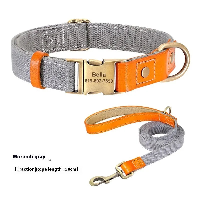 Small dog collar and traction rope set in mohair with Mo Landi lettering in six colour options
