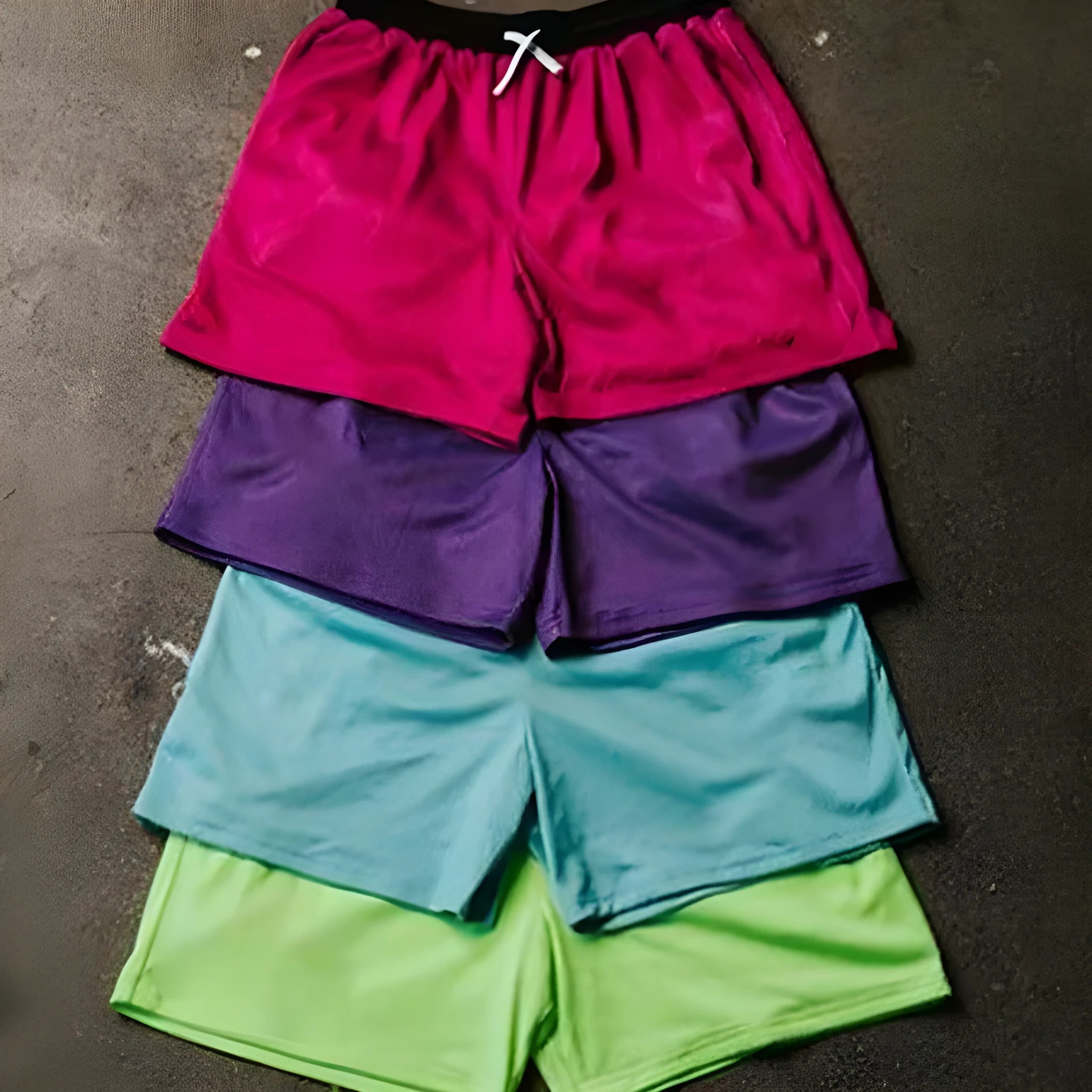 Men's quick-drying mesh shorts in black red green purple blue colours for summer running and fitness