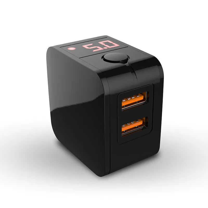 5V2.4A dual USB fast travel charger with digital display showing charging status