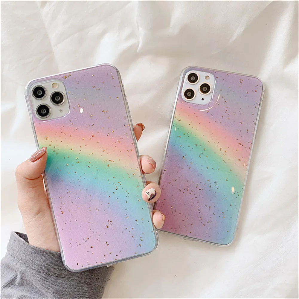 Gradient rainbow striped TPU phone case for iPhone models