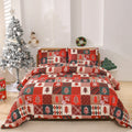 Christmas red plaid pattern quilt cover and pillowcases on a bed, European style bedding three-piece set