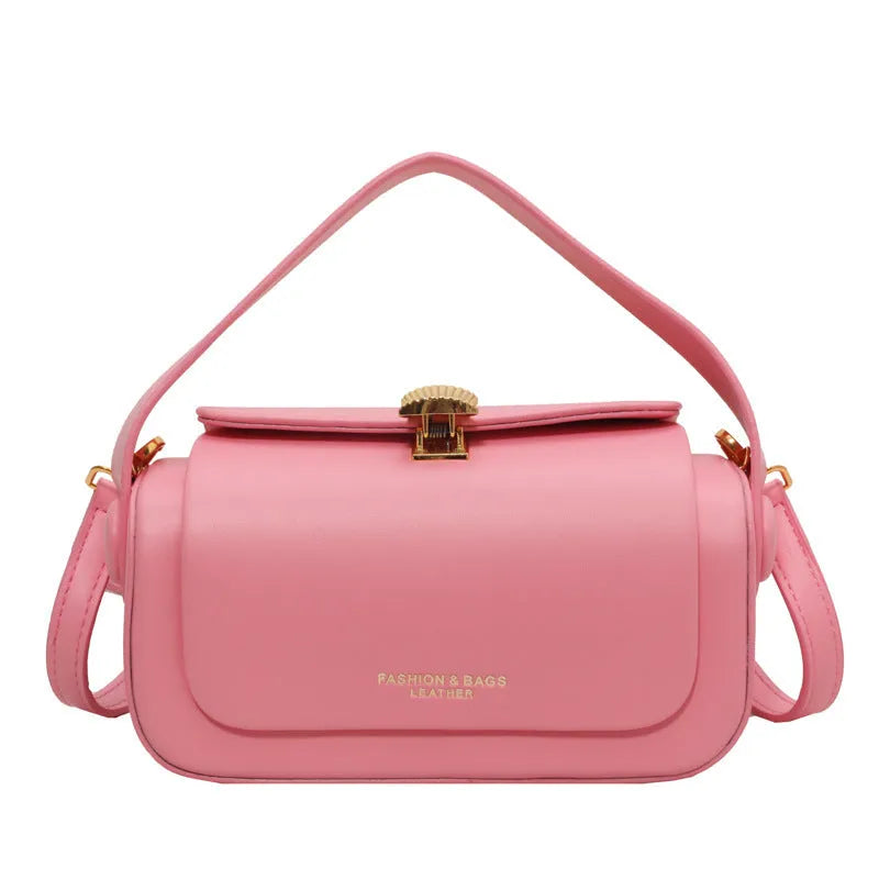 Personalised women's messenger bag with decorative stitching and letter details in medium-hard PU material