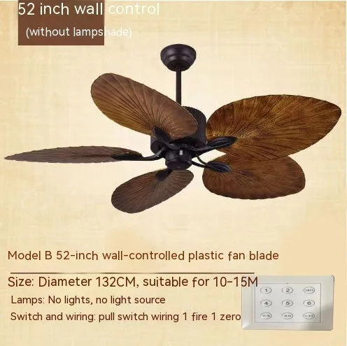 52-inch retro ceiling fan light with integrated lamps and wooden blades