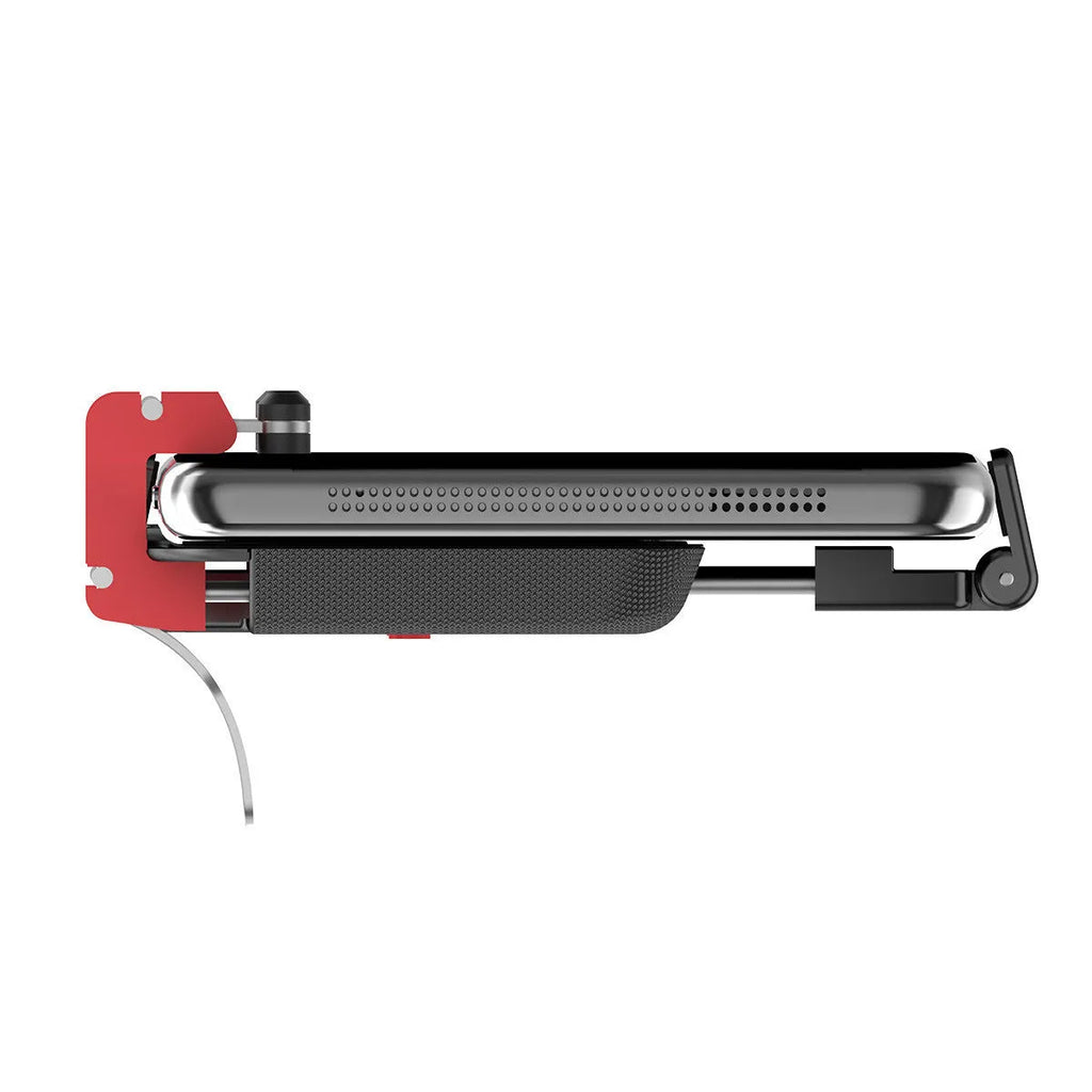 Black mobile phone gaming controller with adjustable trigger and telescopic clip for 67-87mm wide devices