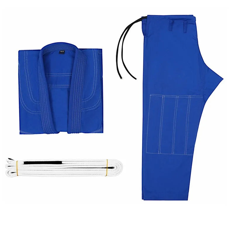 Brazilian Jiu-Jitsu gi uniform set in cotton blend fabric, showing colour options on a plain background.