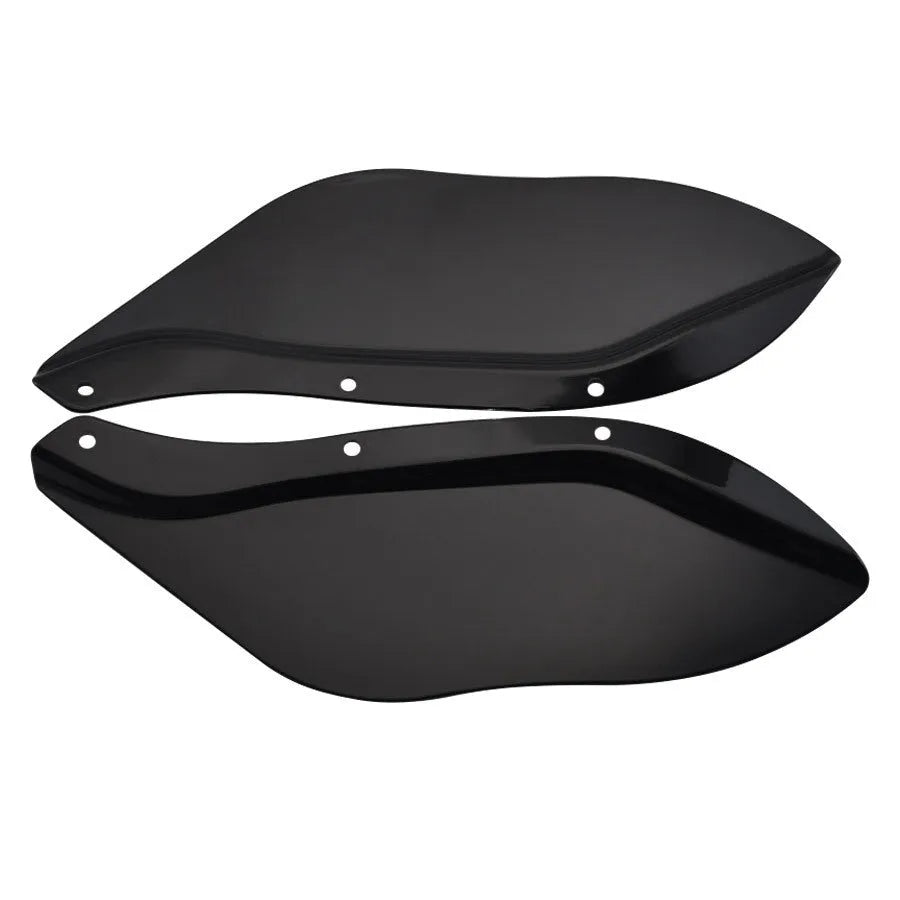 Pair of black ABS plastic side windshields for a Harley-Davidson Touring Glide motorcycle.