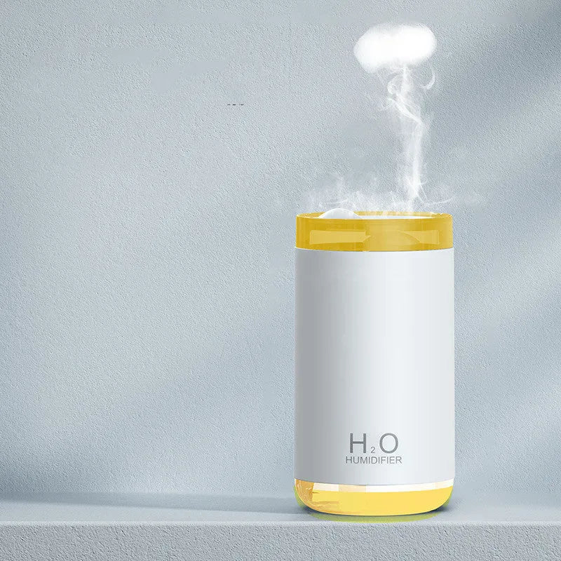 Compact round USB jellyfish humidifier with night light in blue, pink, or white colours.