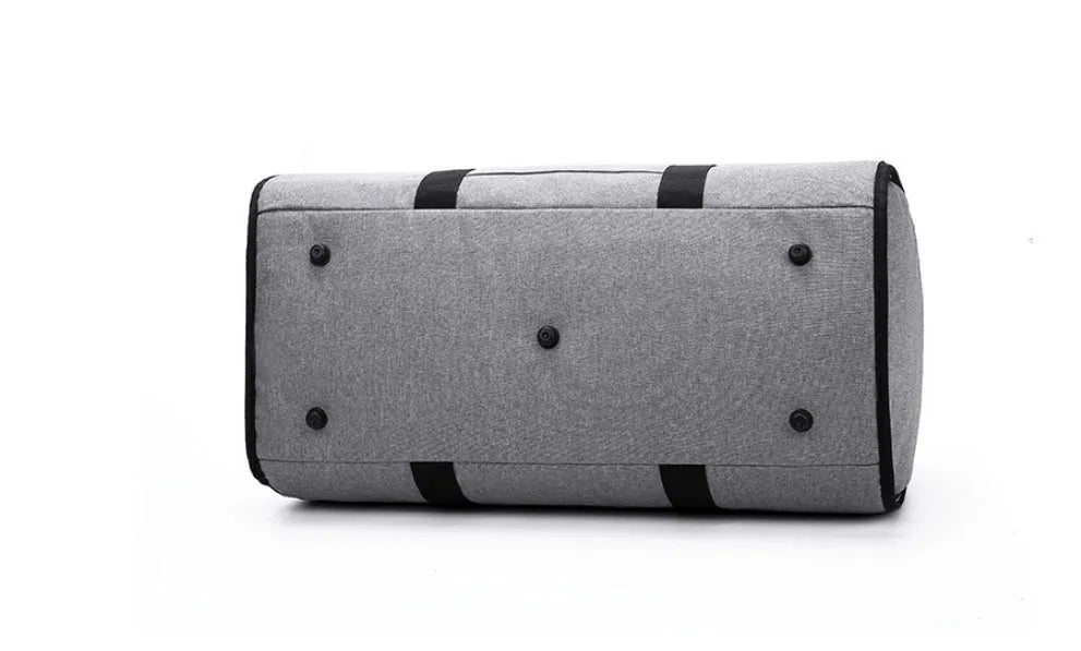 Black cylinder-shaped travel bag with a zipper opening, made from Oxford cloth, showing its medium size.