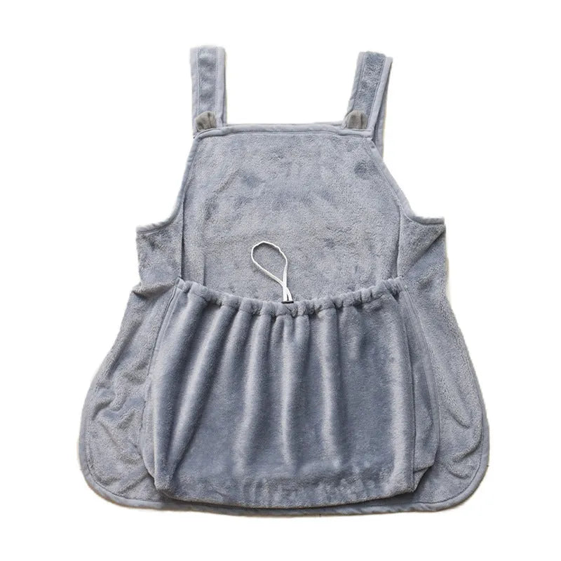 Grey soft plush non-stick pet apron for cats and small dogs, Arctic velvet fabric