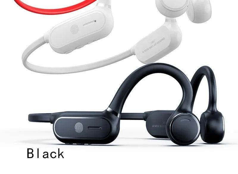 Black air conduction Bluetooth earphones with titanium frame and ear-hook design