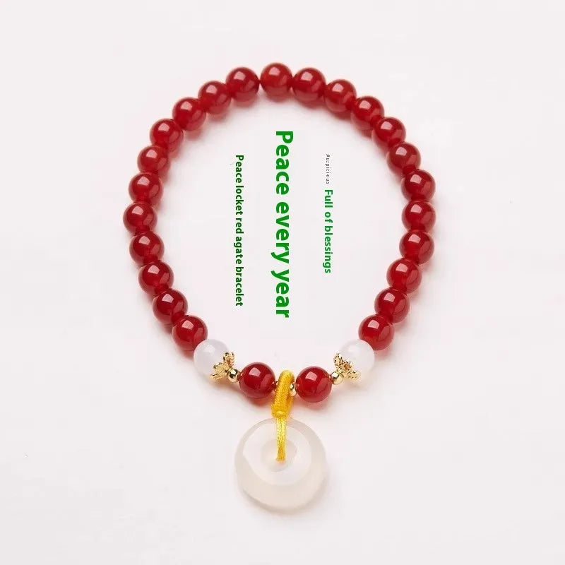 Handmade Chinese-style natural gemstone bracelet with safety buckle and 6mm beads