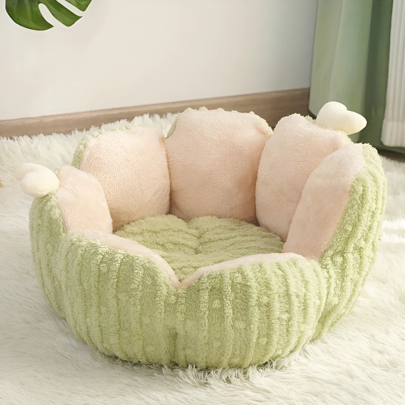 Cactus-patterned soft cat litter kennel for pets in green or purple colour