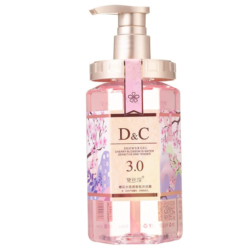 Sakura Cherry Blossom shampoo, hair mask, and shower gel set in 500ml bottles.