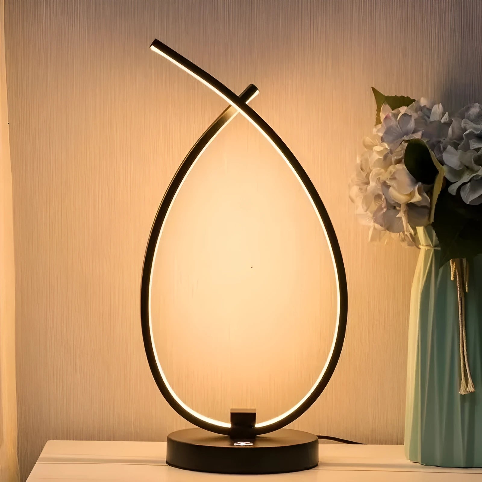 Black and white USB bedside table lamp with touch or switch control, 30cm tall
