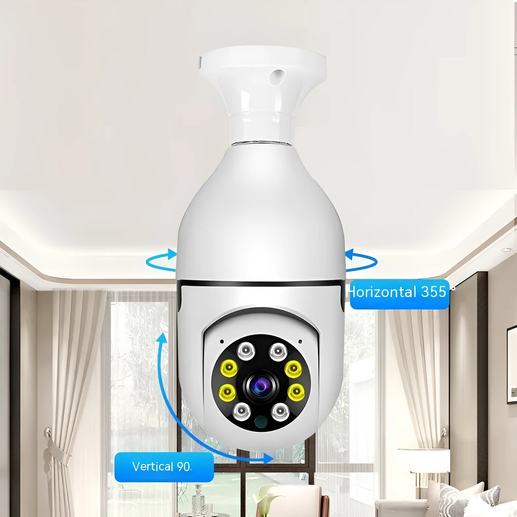 Wireless wifi bulb security camera with 1080p definition and full colour night vision for lamp holder installation