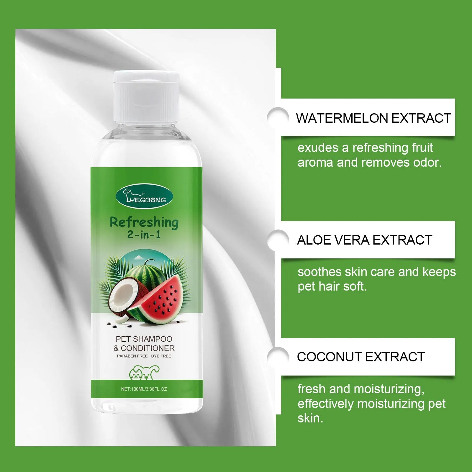 100ml pet 2-in-1 shampoo fragrance shower gel bottle with watermelon and coconut extracts