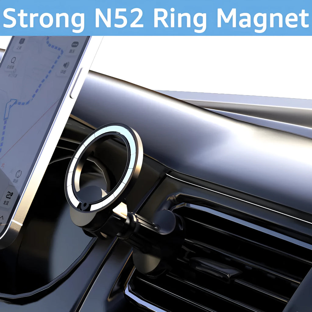Black magnetic car air vent phone holder with O-ring bracket for mobile devices up to 6.8 inches