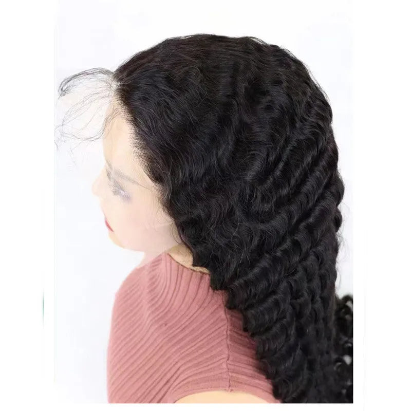 Solid colour human hair half lace wig displayed with straight, long hair, showing the natural-looking lace front.