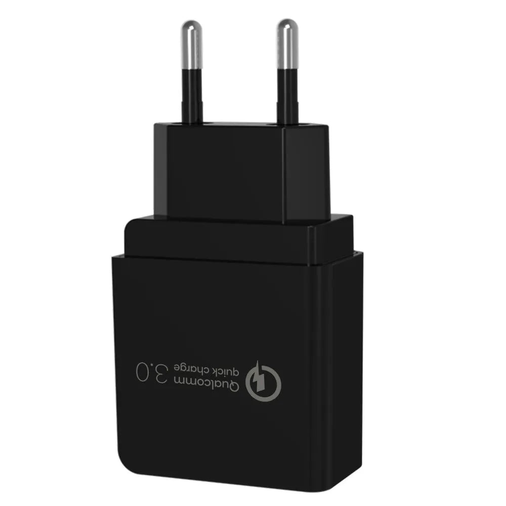 QC3.0 fast charger in bright black colour with ETL certification and PC fireproof casing