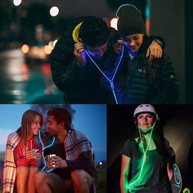 Blue LED light up earphones with 3.5mm plug and inline remote control on a dark background.