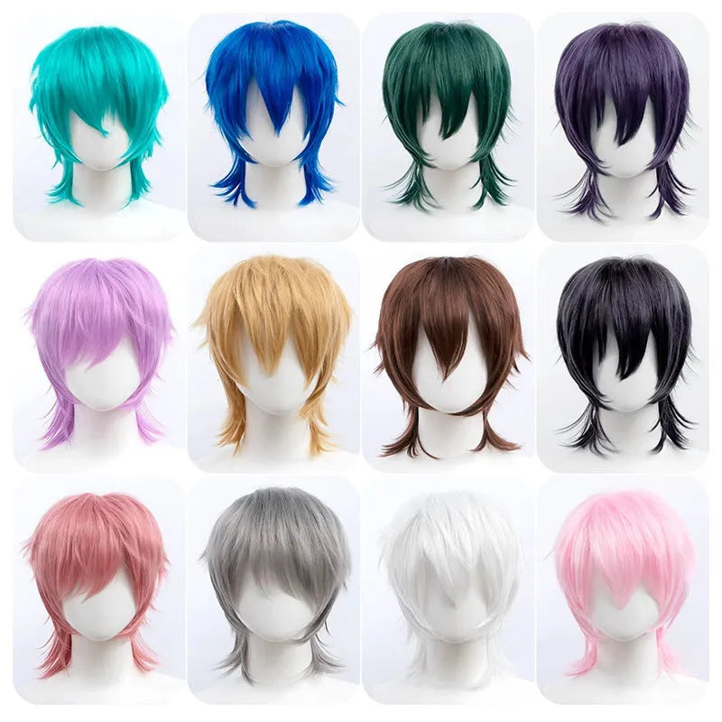 Short hair cosplay wig in anime style with high-temperature fibre construction