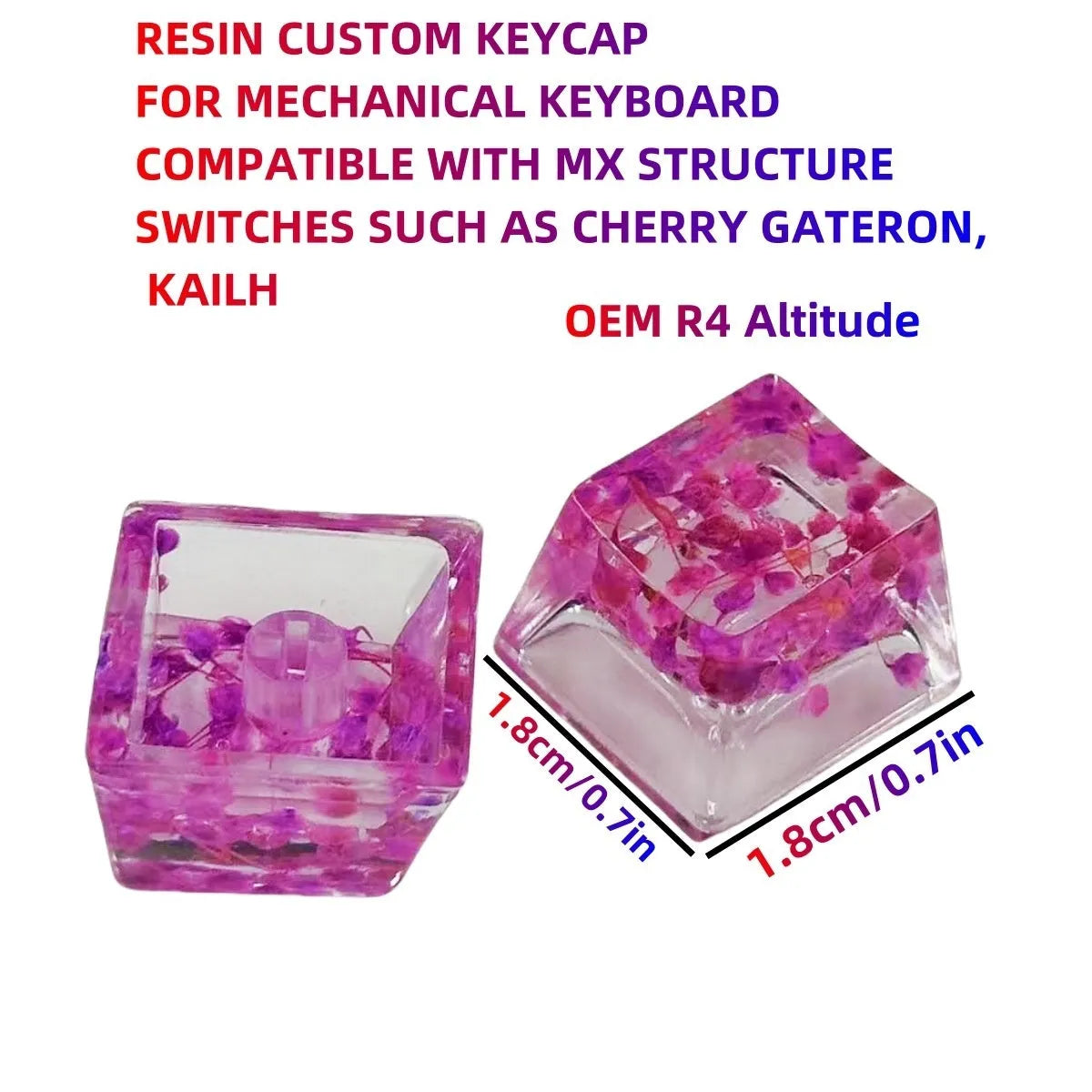 Transparent resin mechanical keyboard keycap with starry sky design in one of four colour options