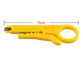 Yellow portable wire stripper tool for 0.6mm diameter cables with snap-in metal blade