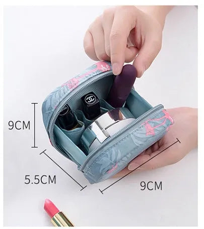 Cloth cube makeup storage bag organiser in a plain pattern, shown in blue, pink, white, and white pink colours.