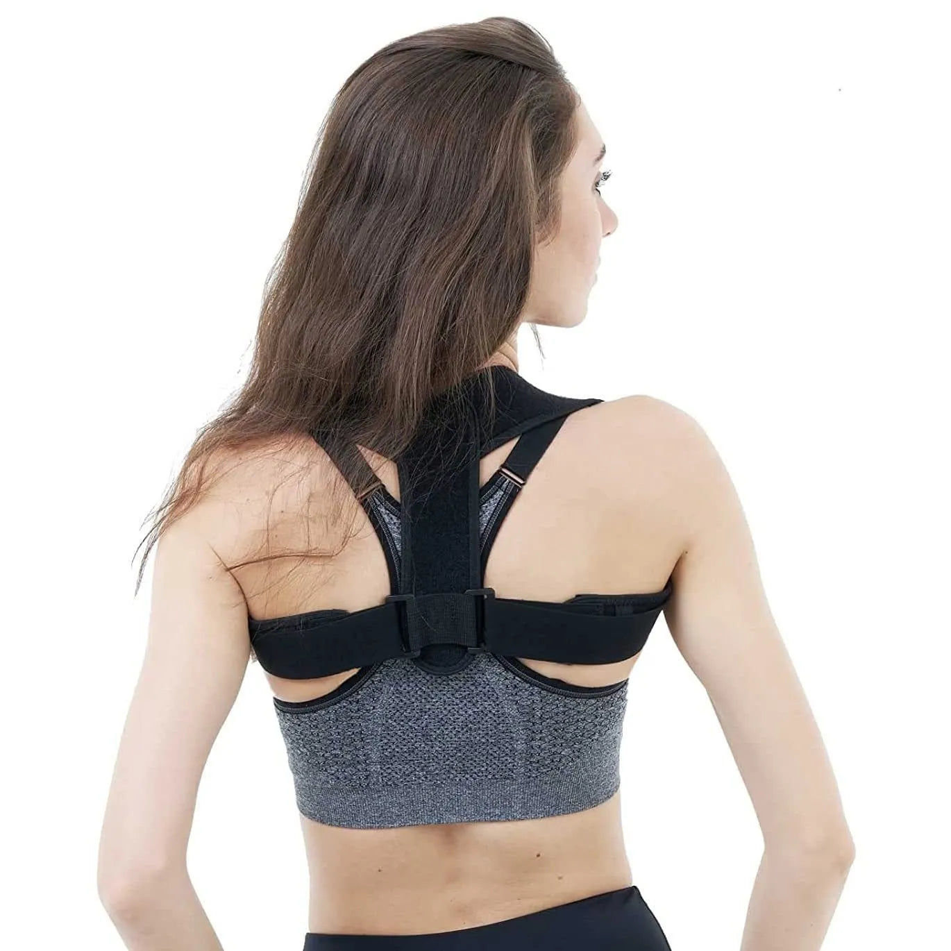 Black adjustable breathable posture correction strap for back and shoulder support