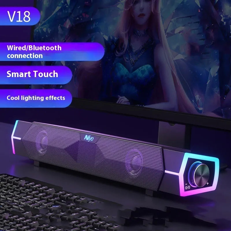 Bluetooth speaker with dual drivers and subwoofer in black finish for computer surround sound