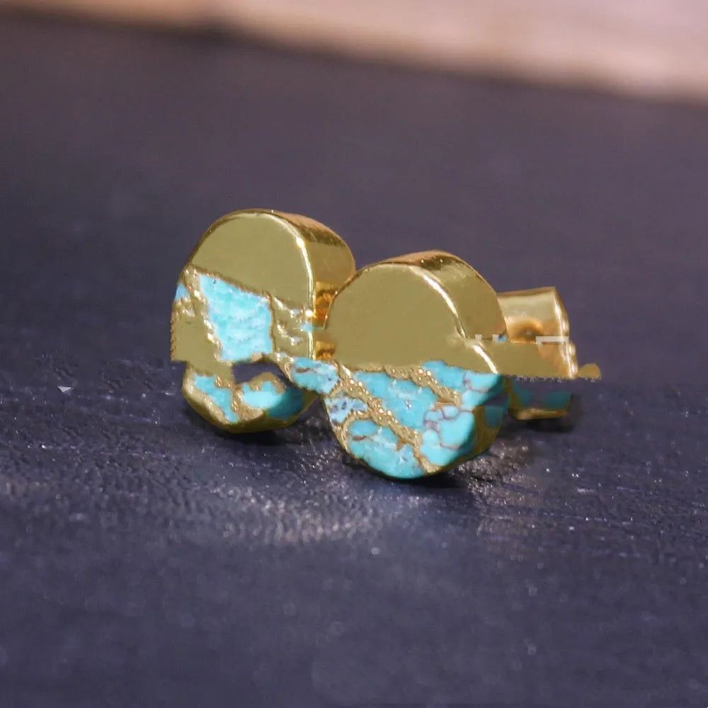 Natural stone bohemian stud earrings with irregular turquoise-coloured stones in ER1031 shade
