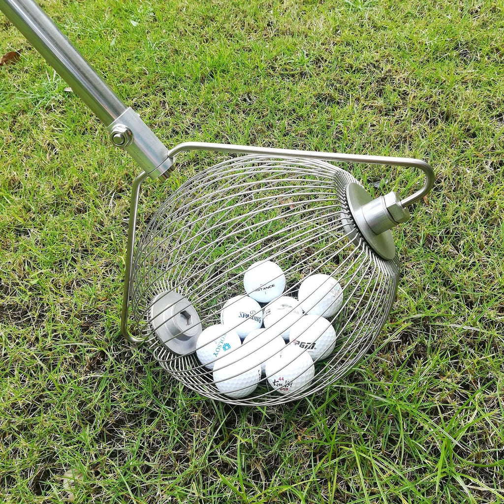 Stainless steel golf ball retriever tool with metallic finish for water hazards