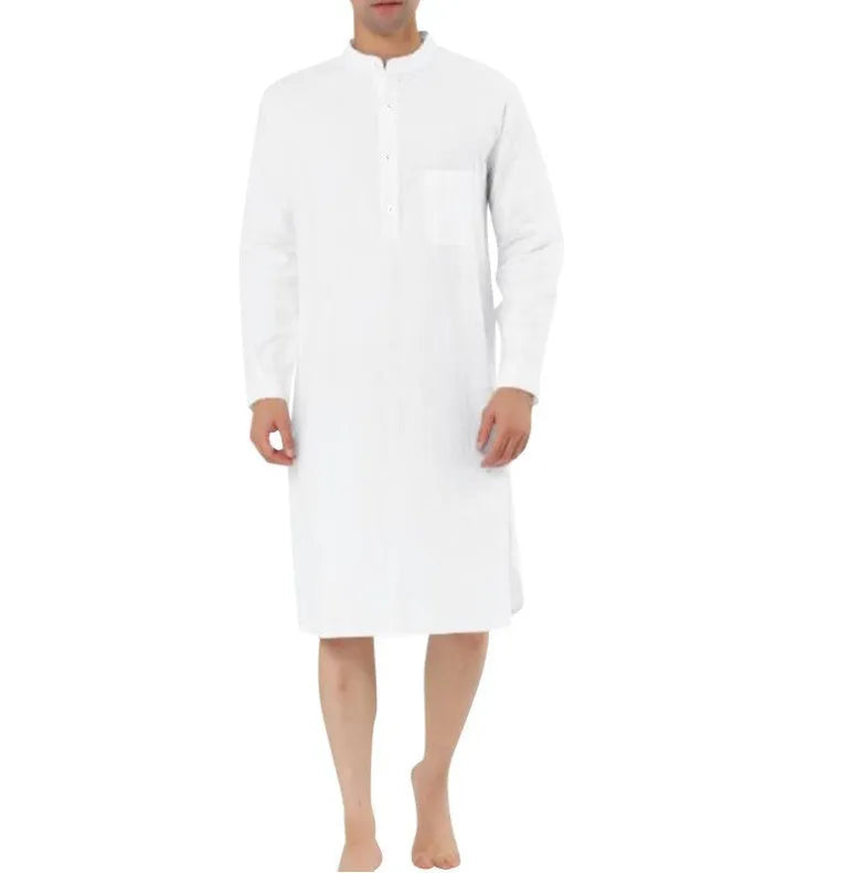 Men's cotton shirt robe with pockets shown in multiple colour options