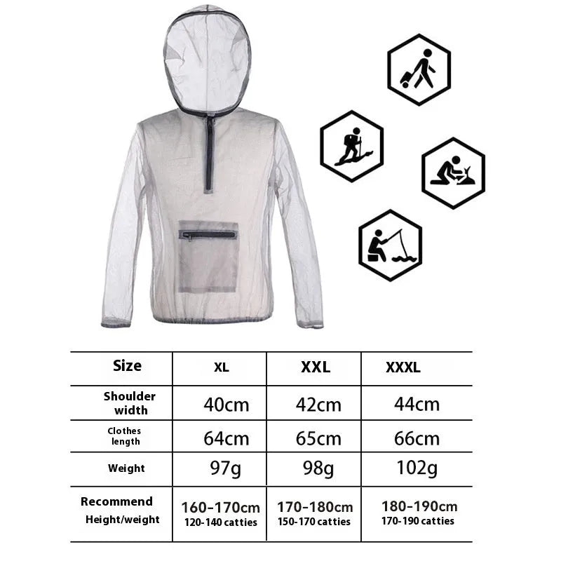 Smoky grey breathable mesh outdoor jacket with insect-proof design for hiking and camping