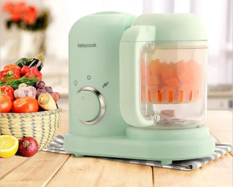 Baby food processor with steamer and blender functions in green colour with 10 litre capacity