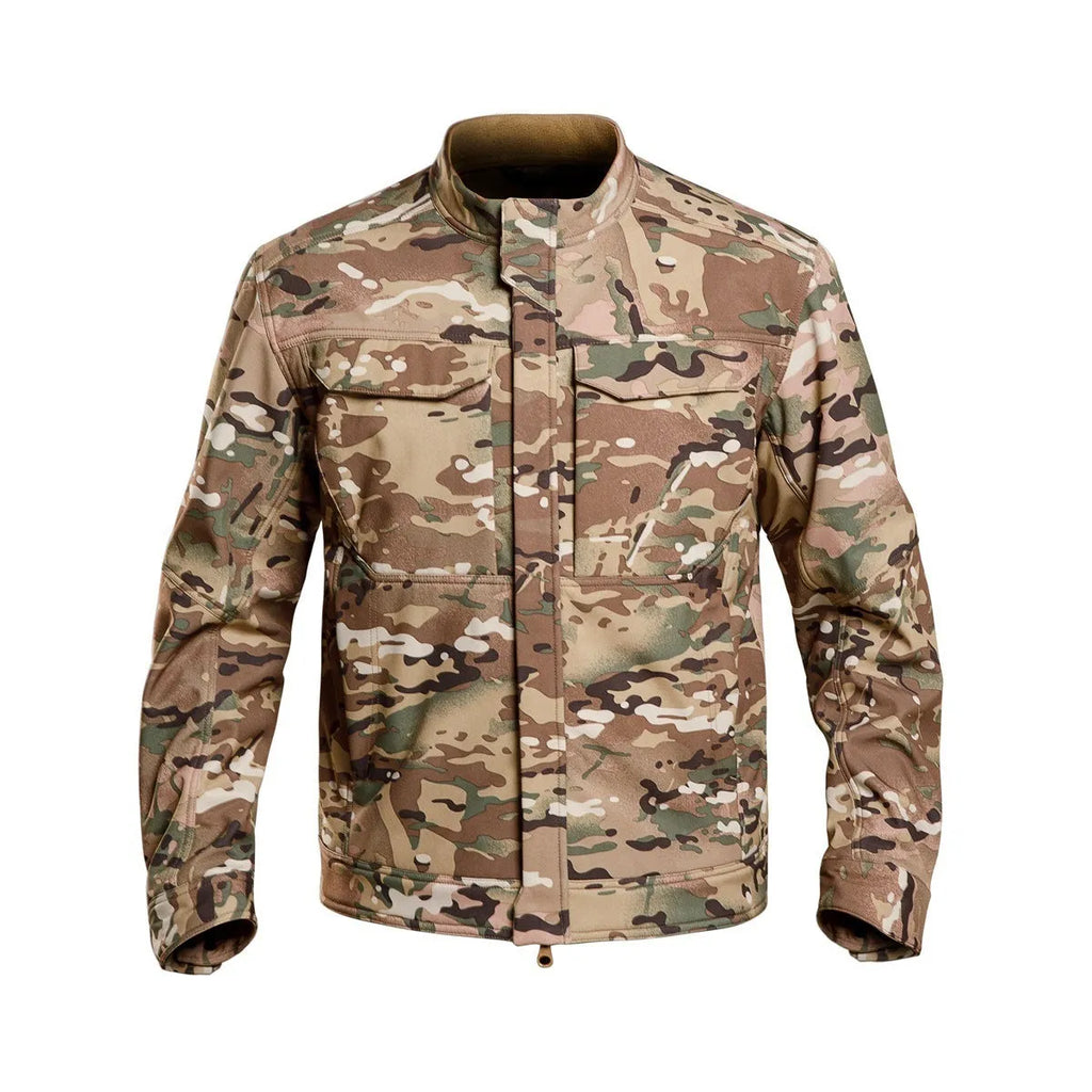 Tactical soft shell jacket in black colour for mountaineering and camping