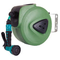 Automatic retractable hose reel with 10 metre PVC water pipe on a compact drum unit.