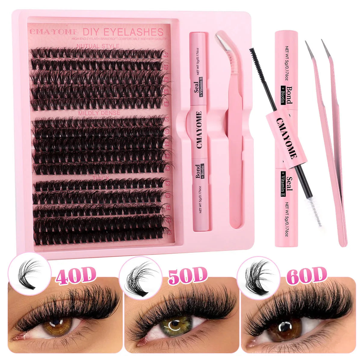 DIY false eyelashes extension suit showing segment single cluster lashes and included tweezers
