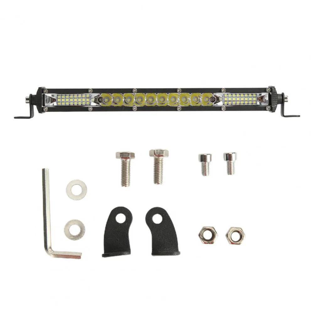 Ultra-thin aluminium single row LED light bar for motocross roof, car, or truck in white.