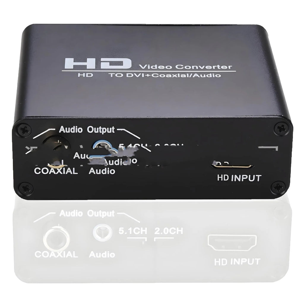 Black HDMI to DVI converter with coaxial audio output and 1.5 metre cable for 1080p video conversion