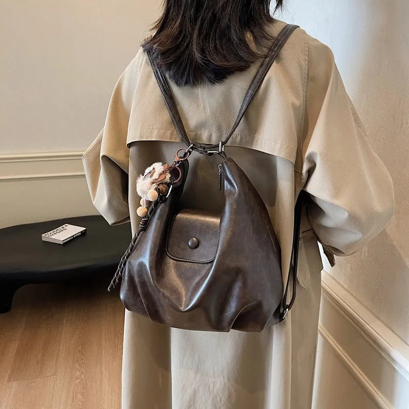 Textured PU leather women's shoulder bag in horizontal square design with single strap