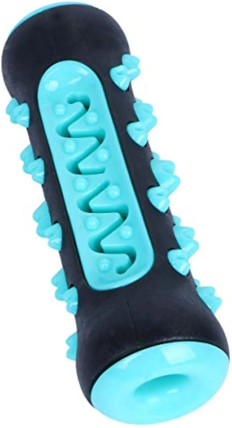 Natural rubber dog toothbrush chew toy in blue colour, showing textured surface for cleaning teeth.